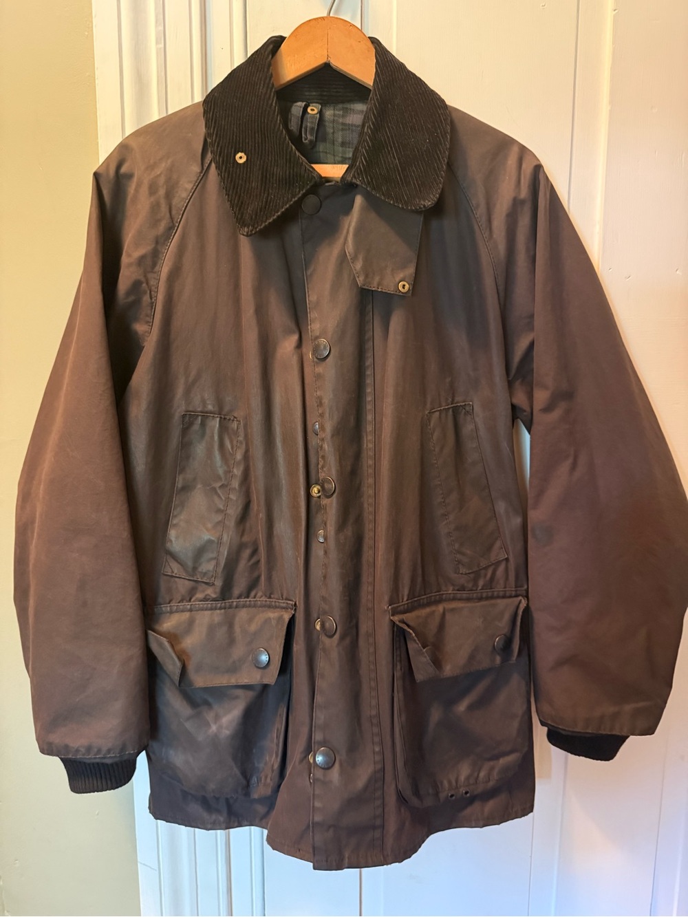 Barbour Bedale Black Waxed Cotton Field Jacket with Corduroy Collar size small